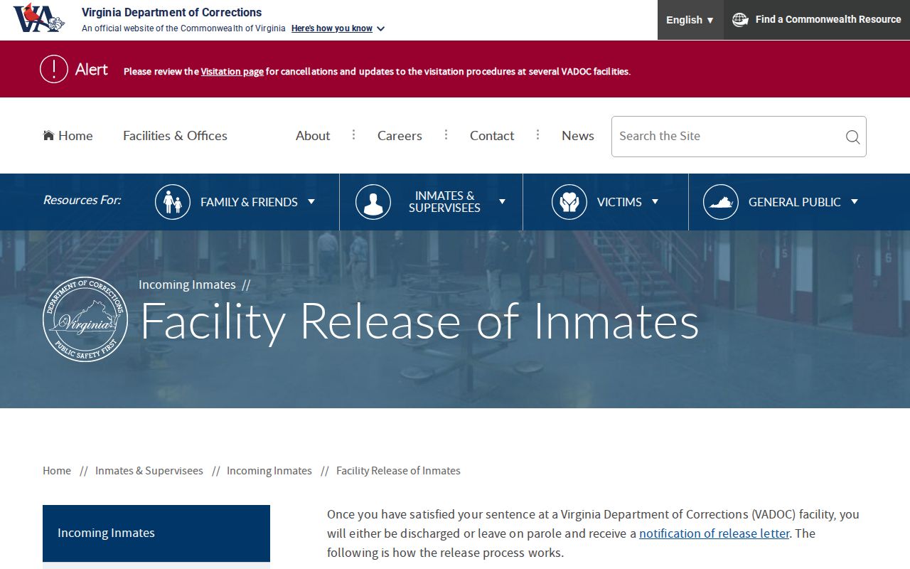 VADOC actual release process for former Augusta Correctional Center prisoners