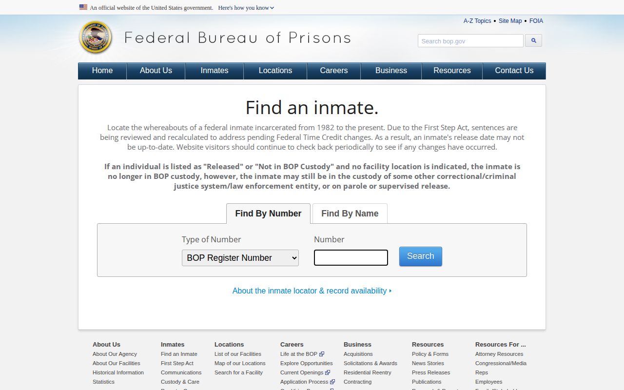 Augusta County federal released inmate BOP locator search