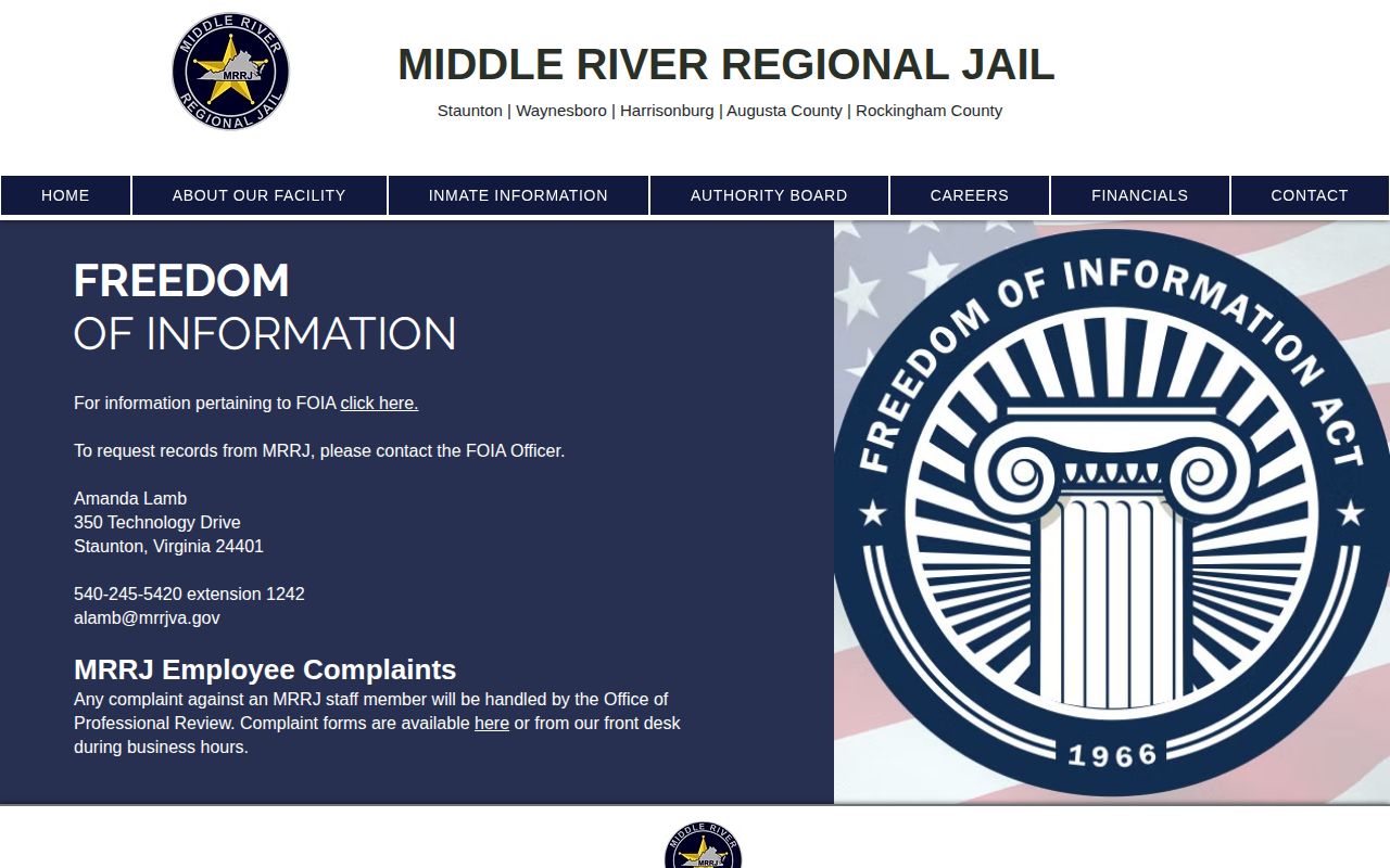 Augusta County released inmate records request page for MRRJ