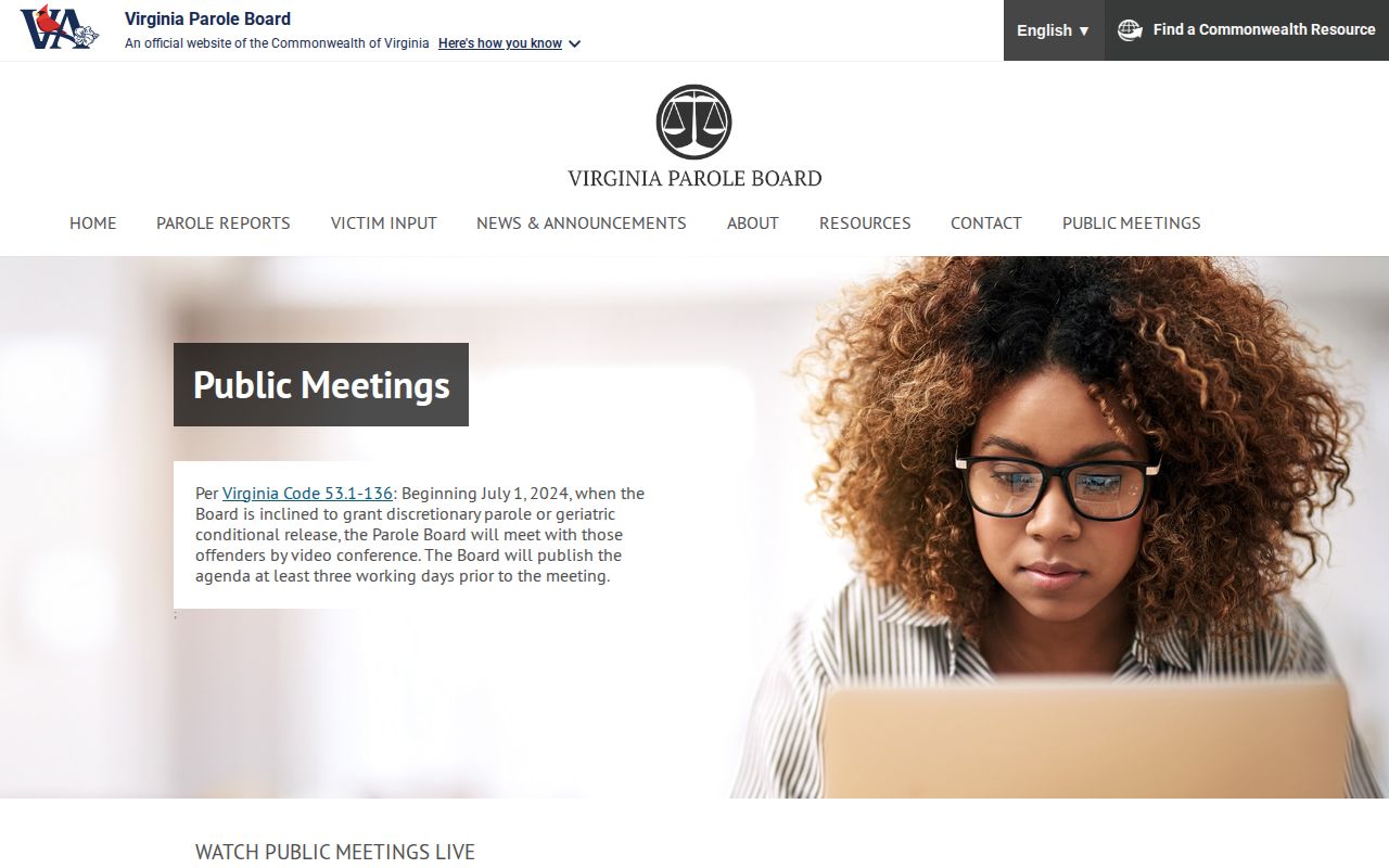 Virginia Parole Board schedule used for Augusta County parole records